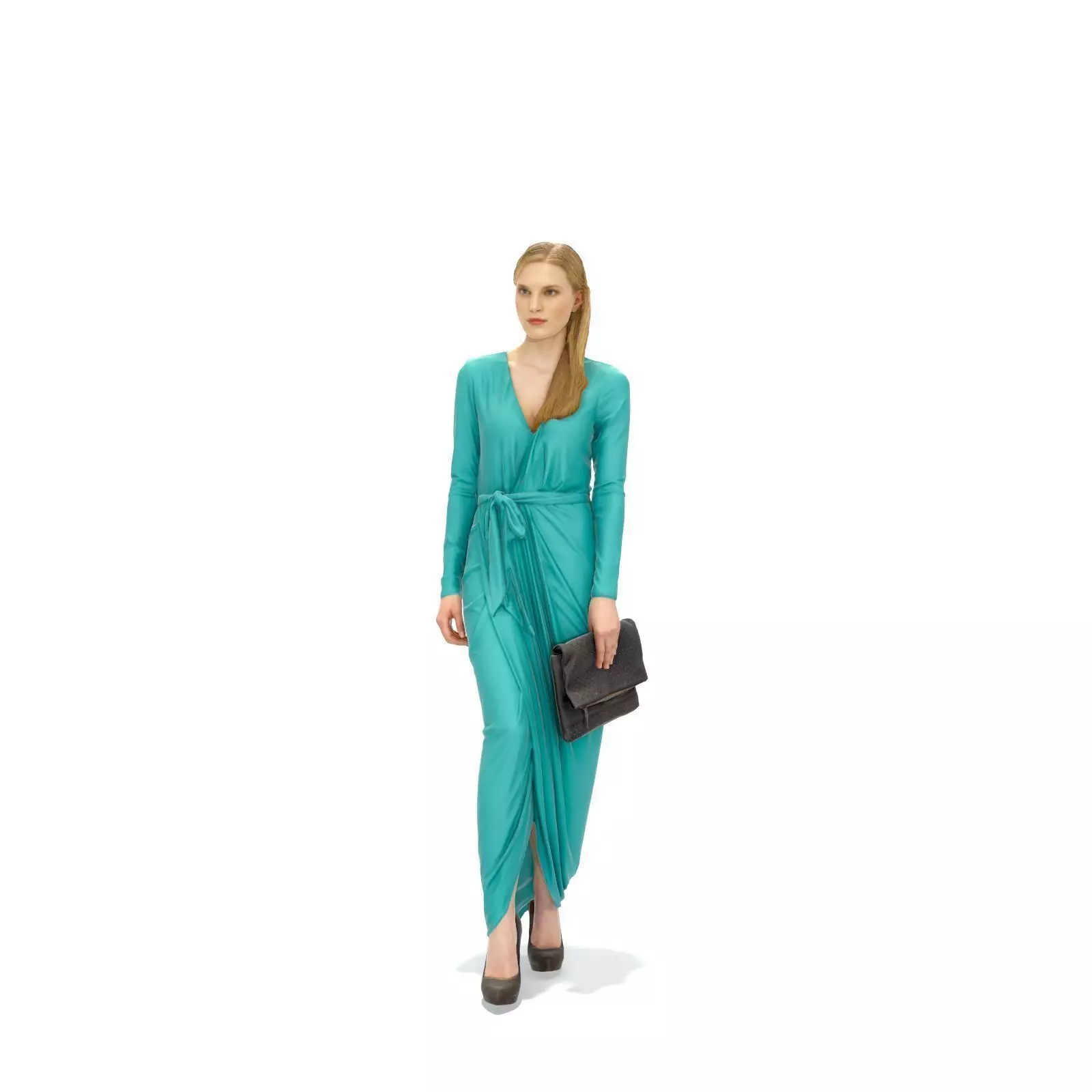 Elegant Woman with Long Blue Dress EWom0314-HD2-O03P01-S 3D model_0
