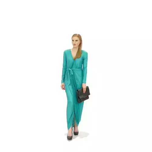 Elegant Woman with Long Blue Dress EWom0314-HD2-O03P01-S 3D model