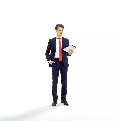 Standing Business Man Reading Tablet BMan0312-HD2-O02P01-S 3D model