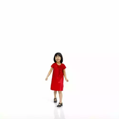 Small Playful Girl with Red Dress Singing CGirl0300-HD2-O01P01-S