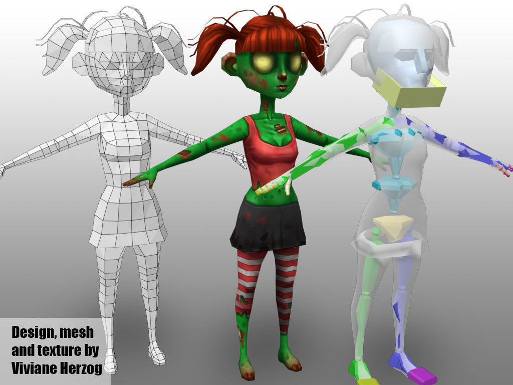 Cartoon Zombies Low-poly 3D model_4