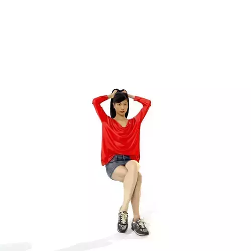 Casual Woman with Red Shirt Sitting CWom0322-HD2-O02P02-S