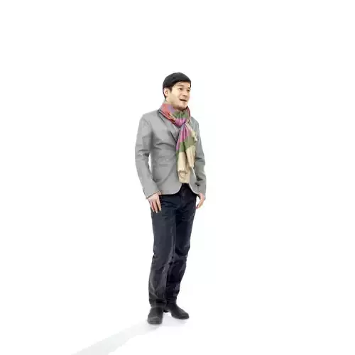 Casual Man with Grey Jacket and Scarf CMan0320-HD2-O03P03-S
