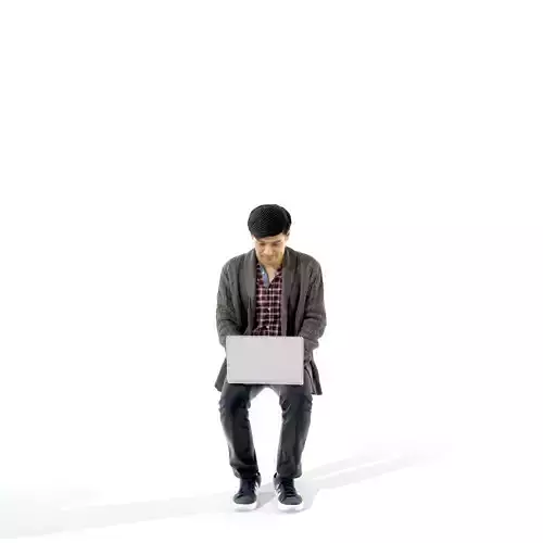 Siting Casual Man Working on Laptop CMan0320-HD2-O02P02-S