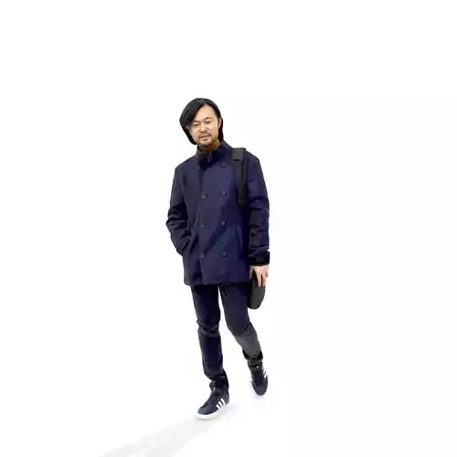 Walking Man with Blue Coat and Laptop Bag CMan0319-HD2-O01P01-S