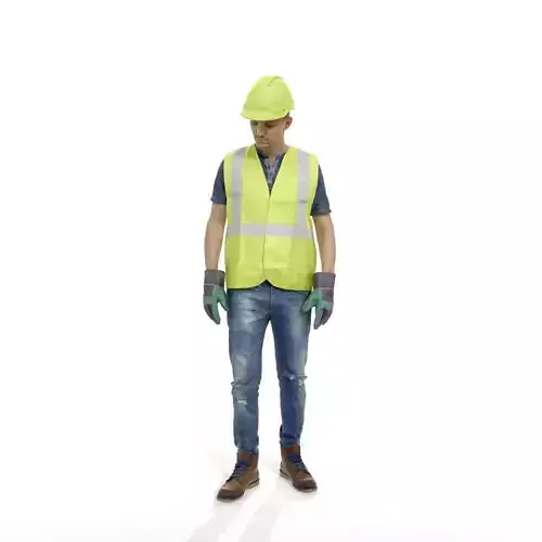 Worker with Yellow Vest and Helmet WMan0307-HD2-O01P01-S 3D model