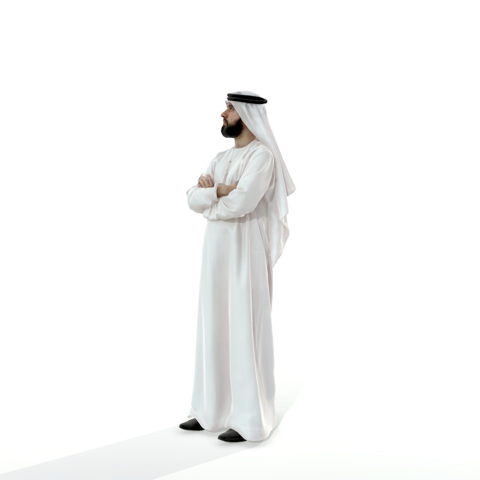 Arab Man Wearing White Thawb Cross-Arm ArMan0003-HD2-O01P02-S 3D model_2
