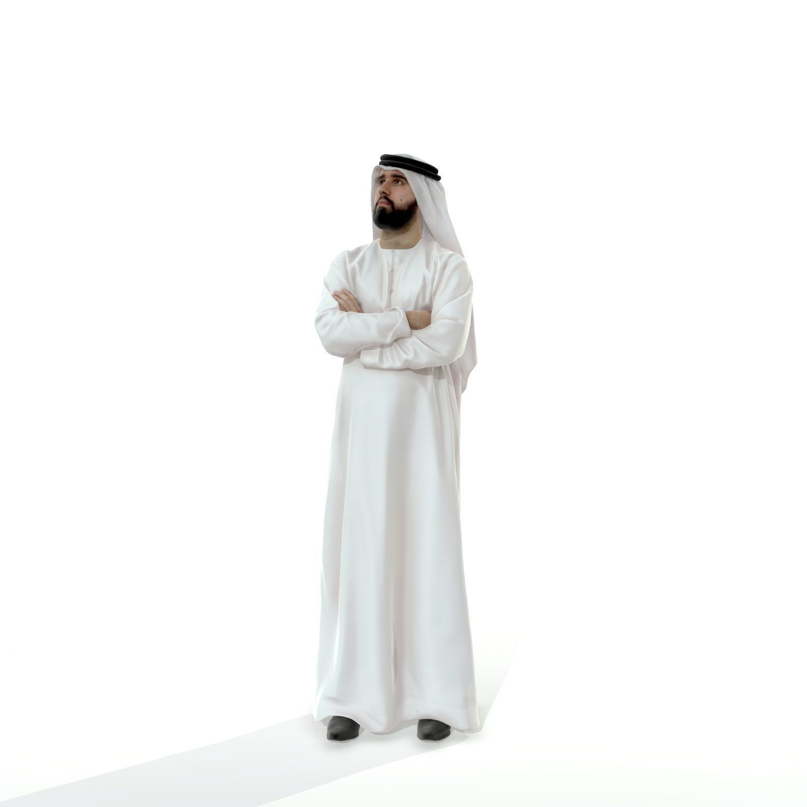 Arab Man Wearing White Thawb Cross-Arm ArMan0003-HD2-O01P02-S 3D model_1