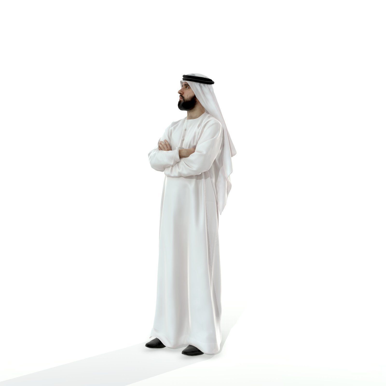 Arab Man Wearing White Thawb Cross-Arm ArMan0003-HD2-O01P02-S 3D model_29