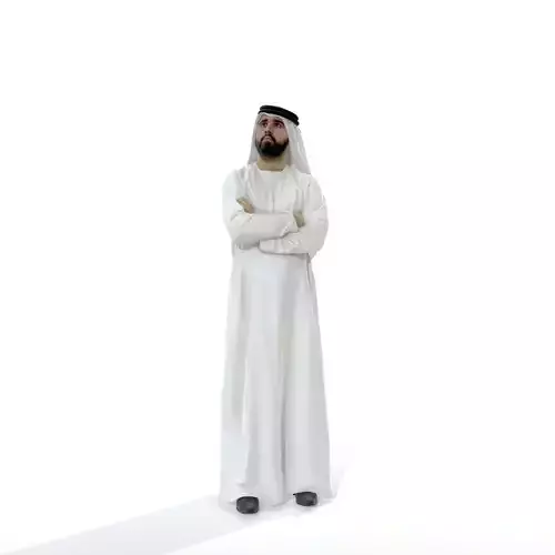Arab Man Wearing White Thawb Cross-Arm ArMan0003-HD2-O01P02-S