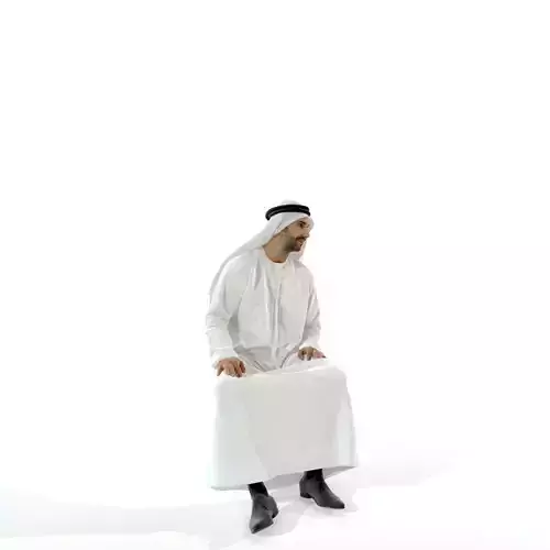 Sitting Arab Man Wearing White Thawb ArMan0004-HD2-O01P01-S