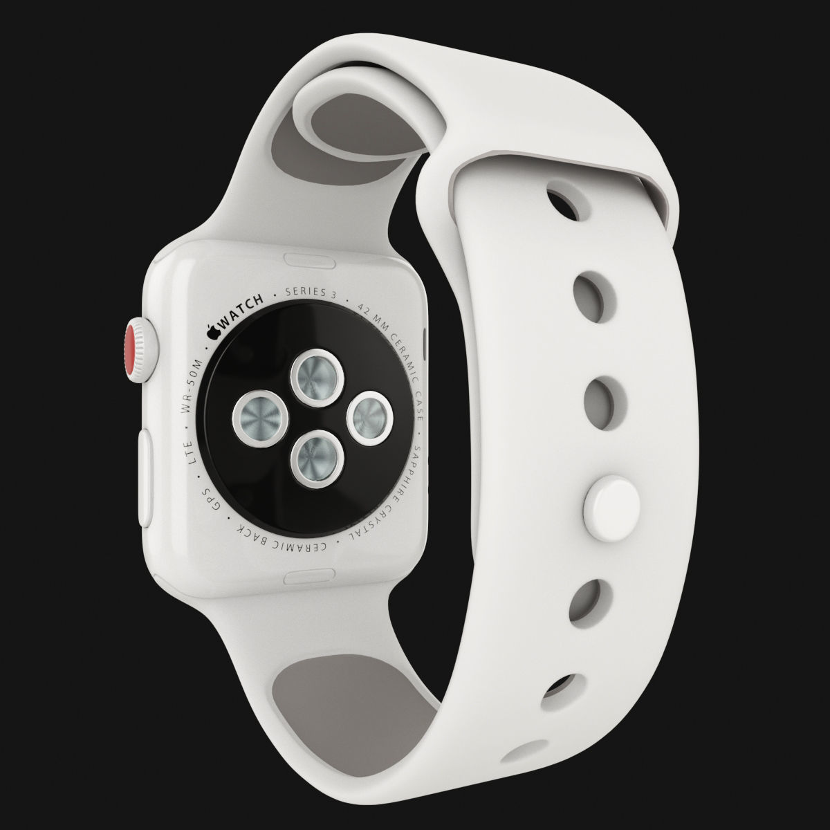Apple Watch Edition Series 3 42mm with Sport Band Ceramic White 3D model_2