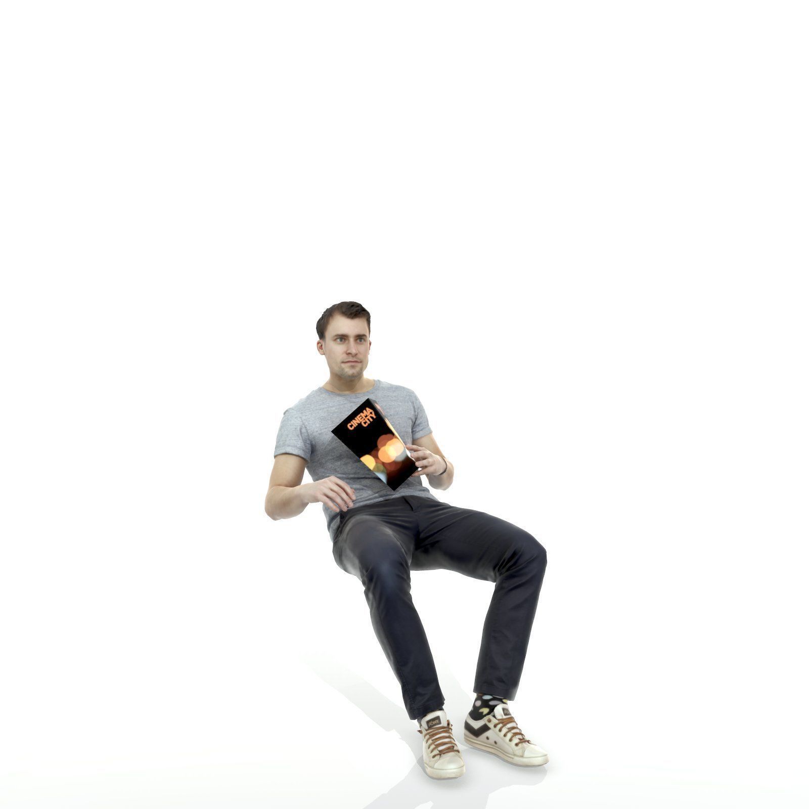 Casual Man Sitting and Eating Popcorn CMan0315-HD2-O01P01-S 3D model_1