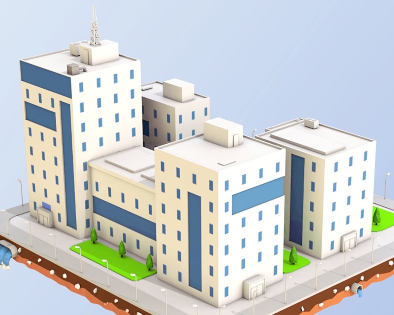 Low Poly City Block Office Buildings Low-poly 3D model_3