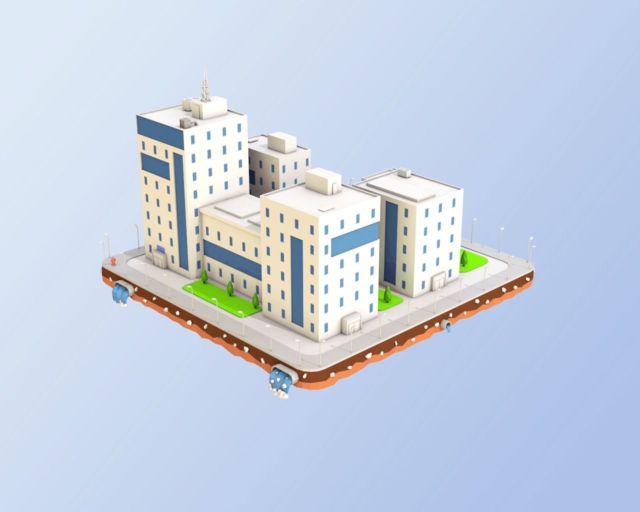Low Poly City Block Office Buildings Low-poly 3D model_2