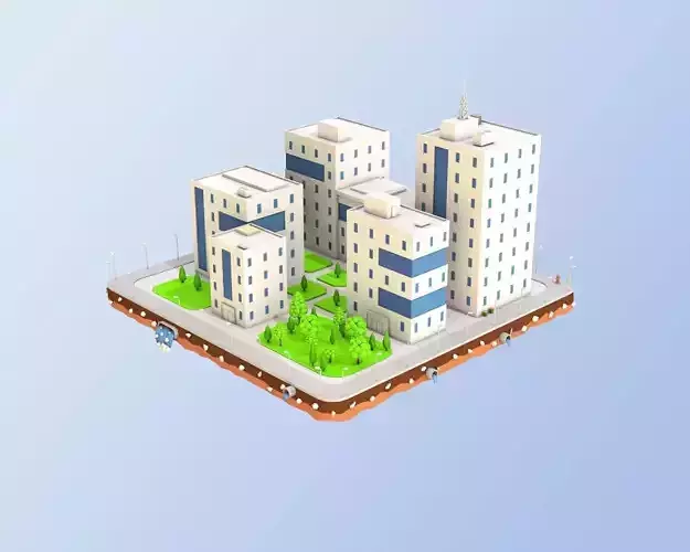 Low Poly City Block Office Buildings