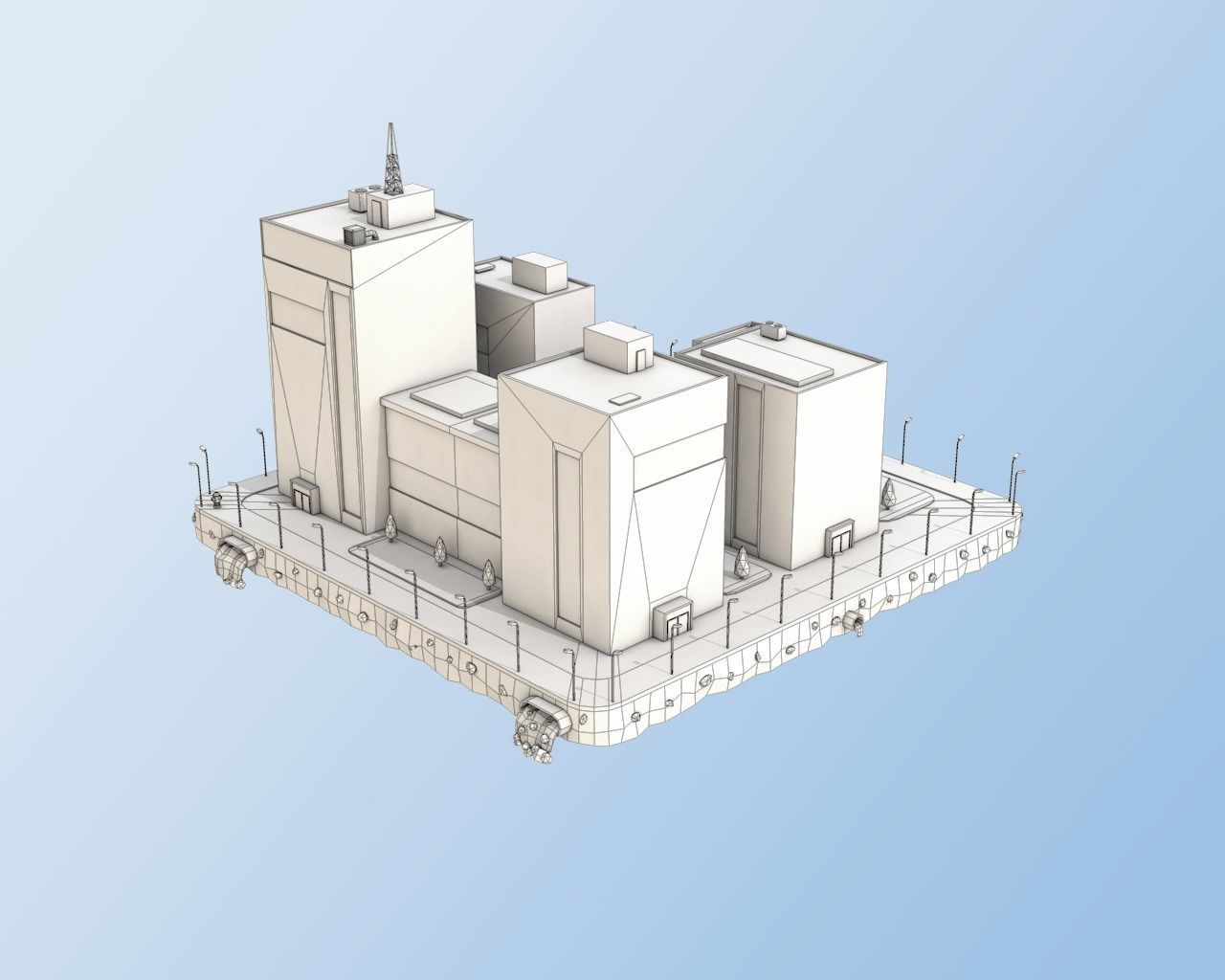 Low Poly City Block Office Buildings Low-poly 3D model_5