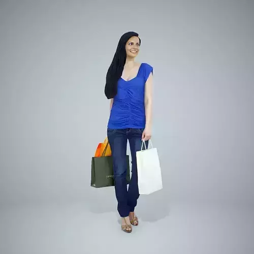 Happy Woman with Blue Shirt Shopping CWom0315-HD2-O01P01-S 3D model