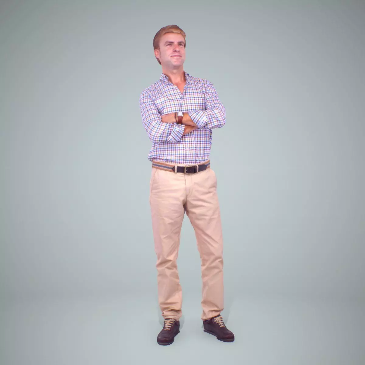 Standing Smiling Man Wearing Brown Pants CMan0217-HD2-O01P01-S 3D model_0