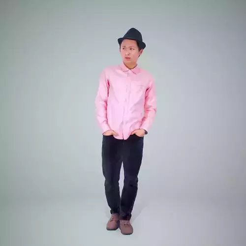 Casual Man Wearing Pink Shirt and Hat CMan0212-HD2-O01P01-S