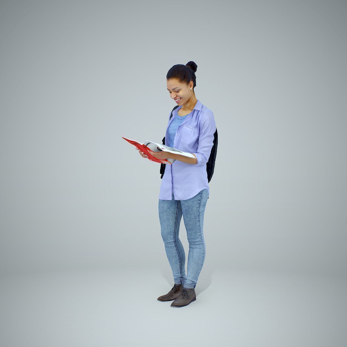 Standing Casual Woman Reading a Book CWom0309-HD2-O01P01-S 3D model_11
