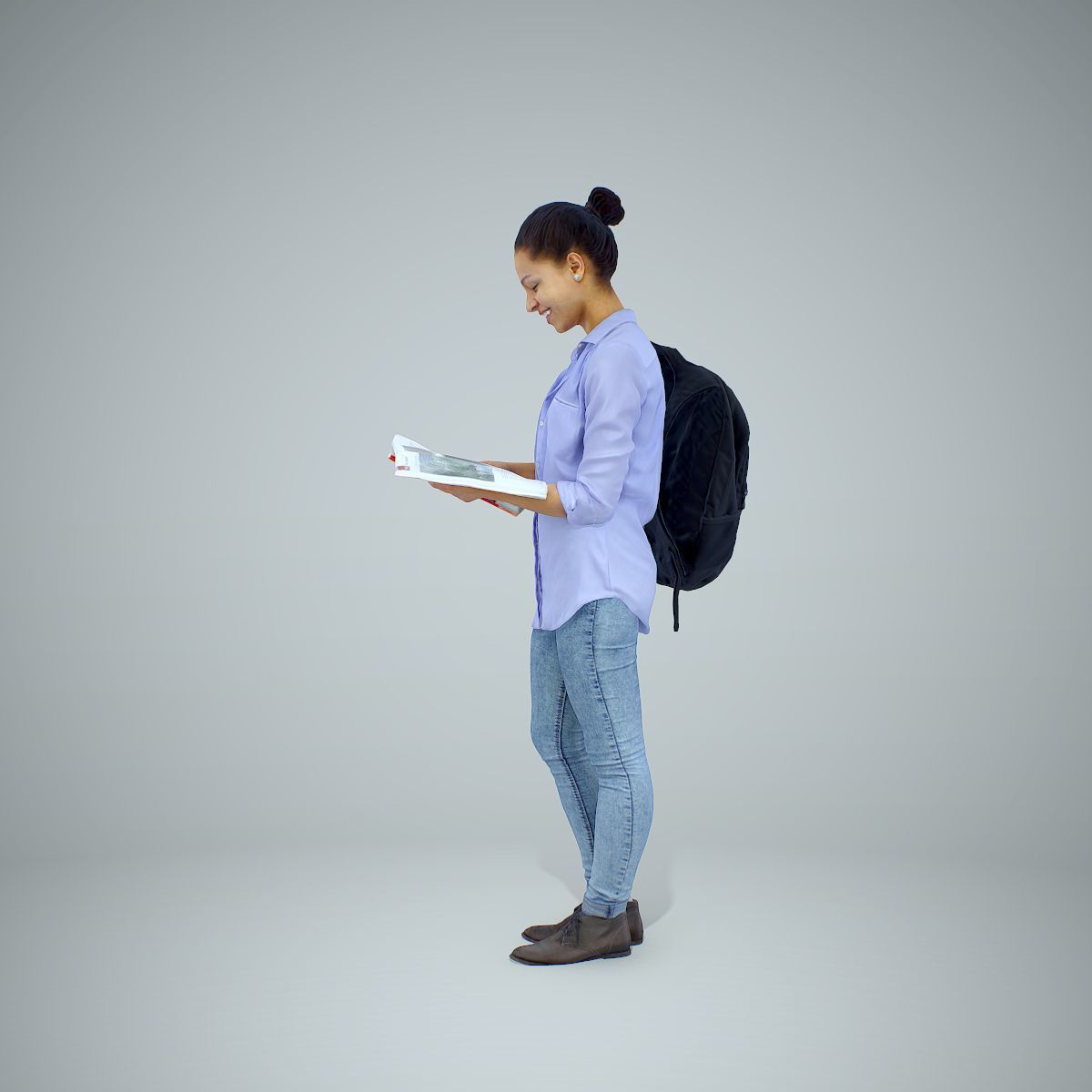Standing Casual Woman Reading a Book CWom0309-HD2-O01P01-S 3D model_40