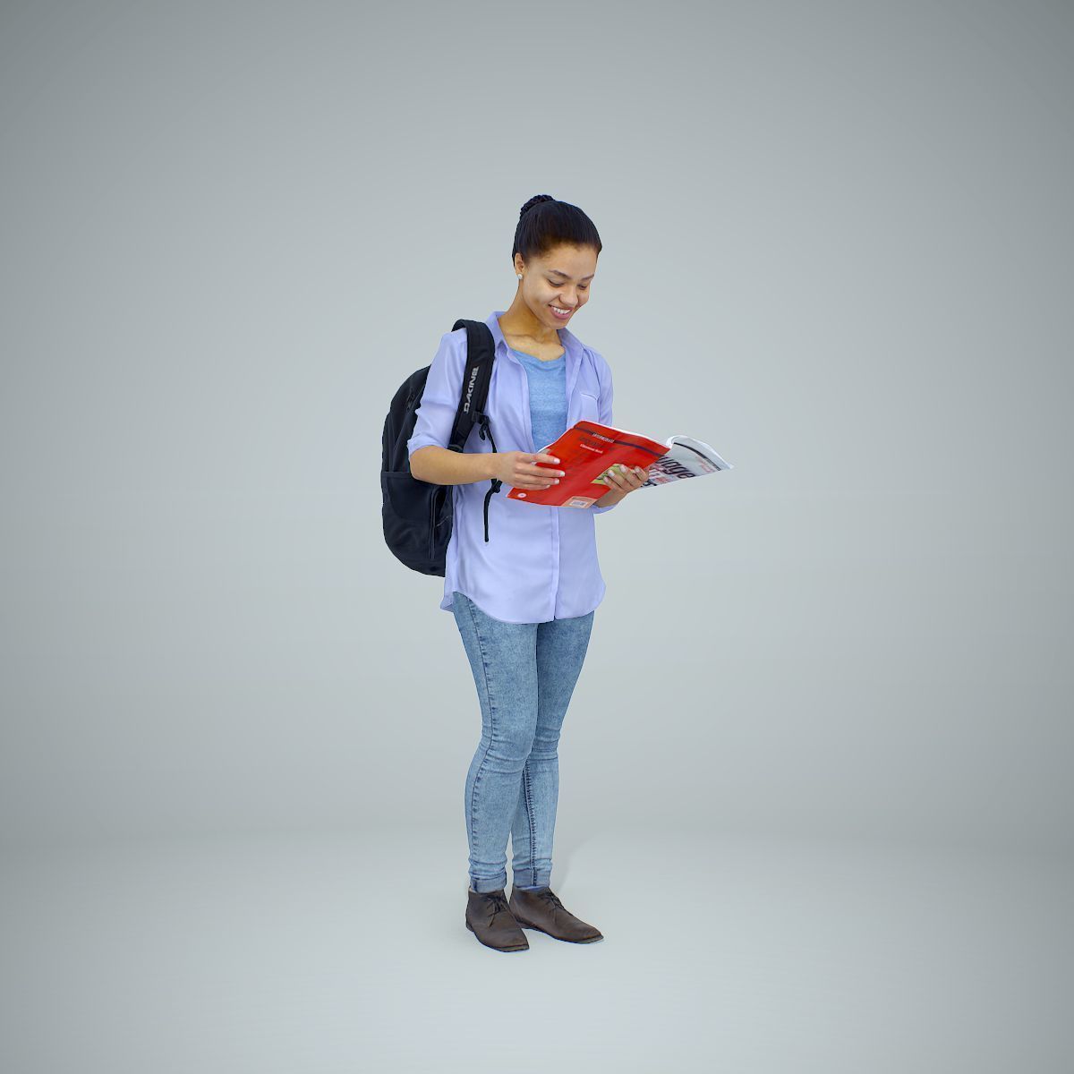 Standing Casual Woman Reading a Book CWom0309-HD2-O01P01-S 3D model_1