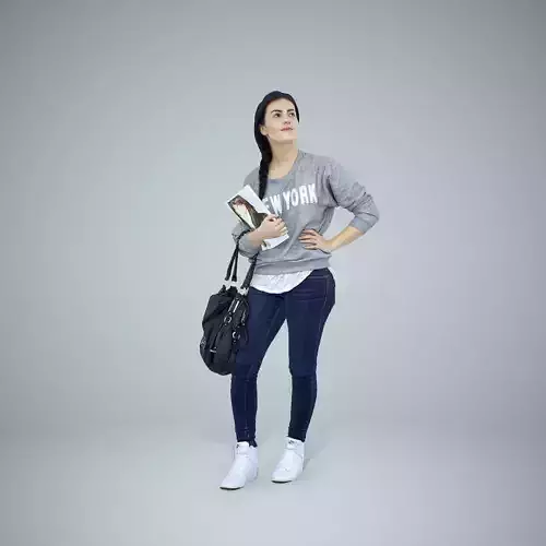 Casual Woman Wearing Grey Sweatshirt  CWom0308-HD2-O01P01-S