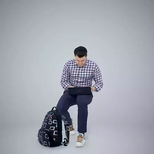 Casual Sitting Man Typing into Laptop CMan0308-HD2-O01P01-S