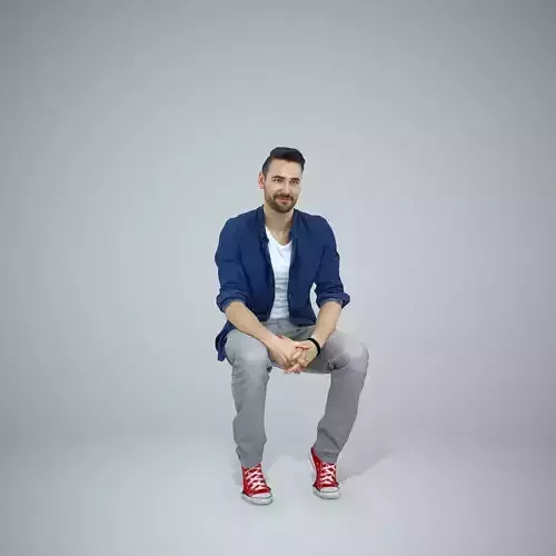 Sitting Man with Blue Shirt and Grey Pants CMan0302-HD2-O01P02-S 3D model