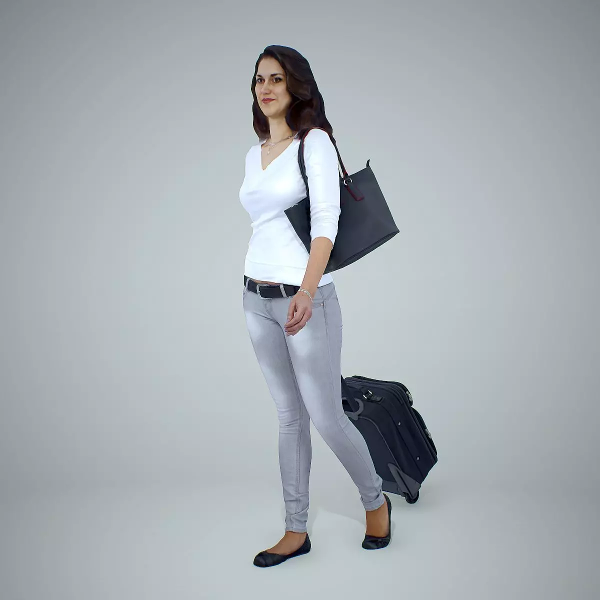 Casual Traveling Woman with Black Suitcase CWom0305-HD2-O01P01-S 3D model_0