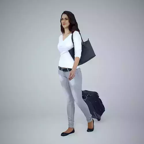 Casual Traveling Woman with Black Suitcase CWom0305-HD2-O01P01-S 3D model