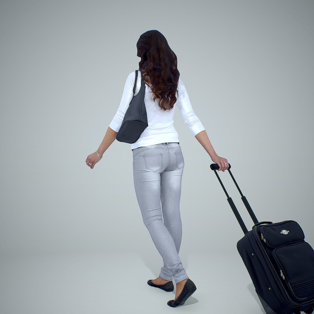 Casual Traveling Woman with Black Suitcase CWom0305-HD2-O01P01-S 3D model_4