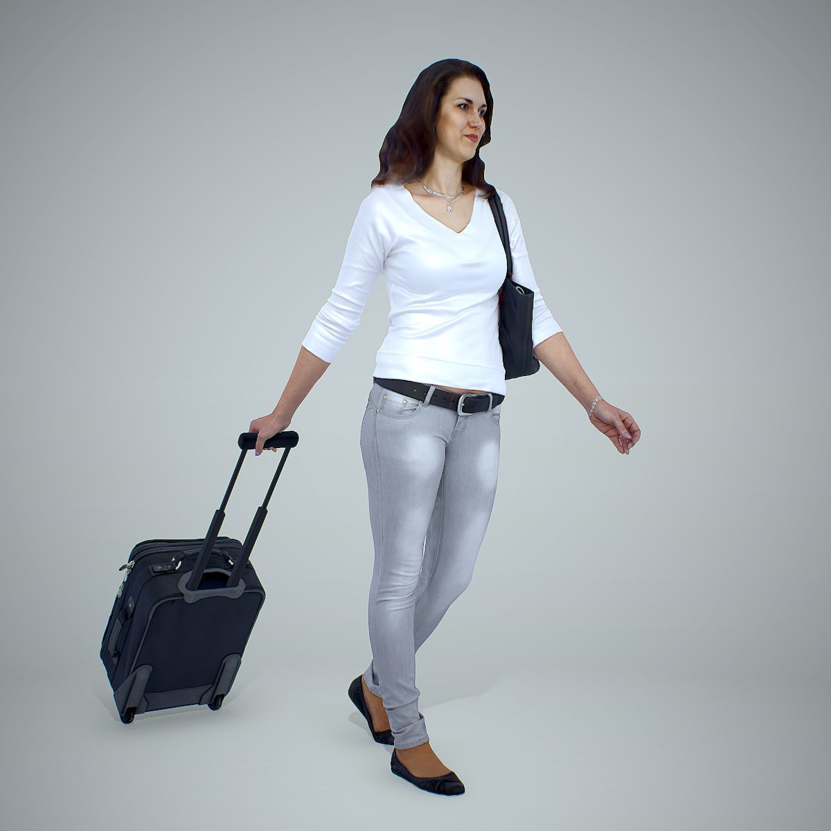 Casual Traveling Woman with Black Suitcase CWom0305-HD2-O01P01-S 3D model_1