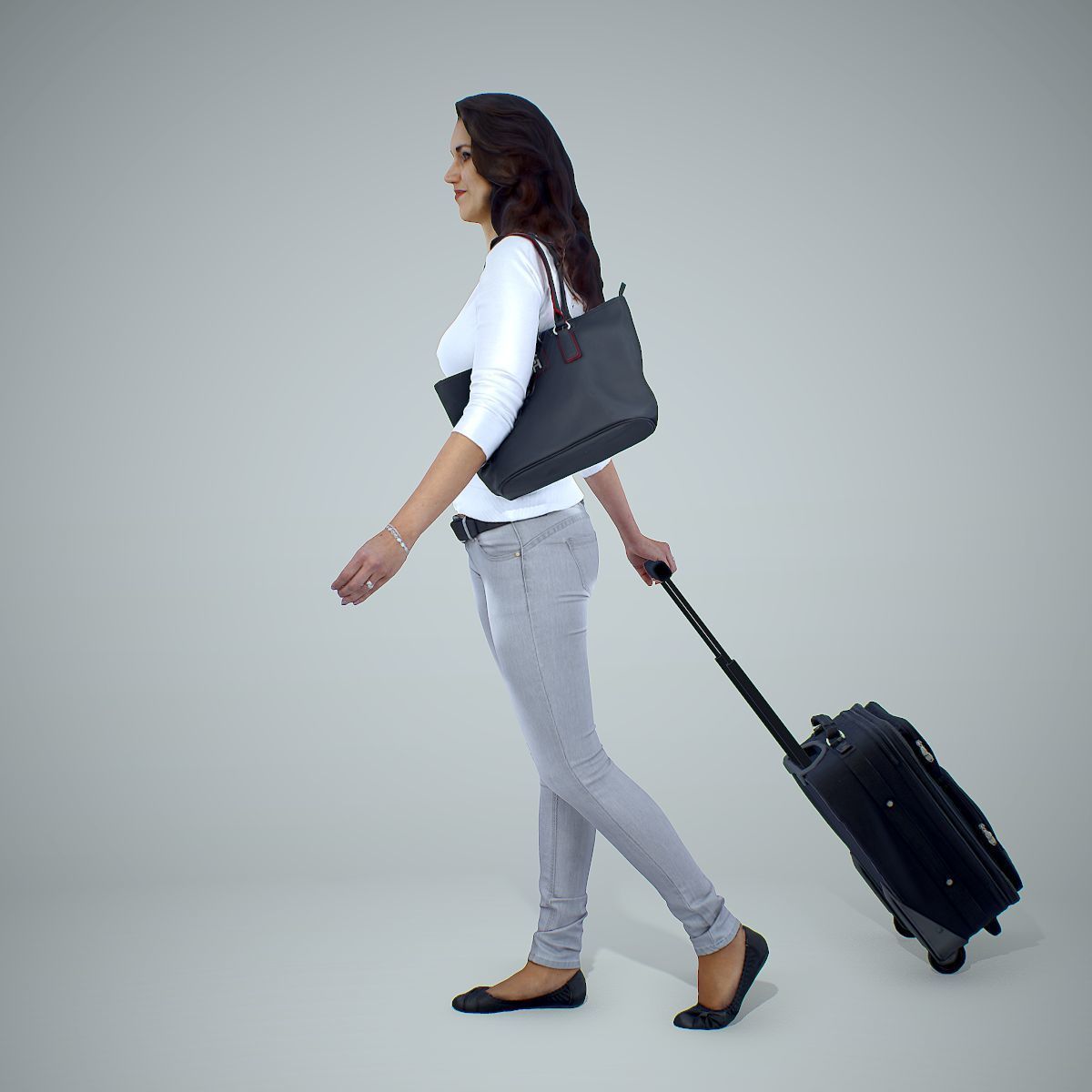 Casual Traveling Woman with Black Suitcase CWom0305-HD2-O01P01-S 3D model_2