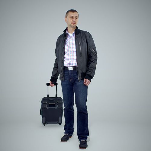 Casual Man Traveling with Black Suitcase CMan0301-HD2-O01P01-S 3D model