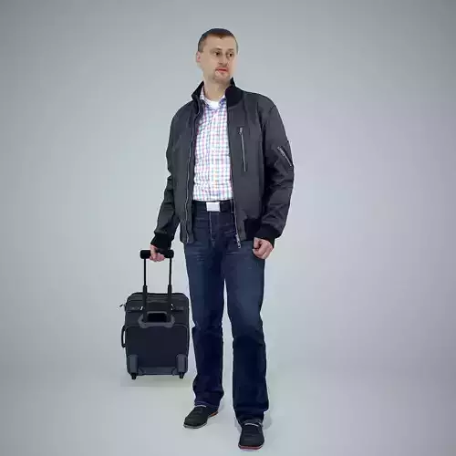 Casual Man Traveling with Black Suitcase CMan0301-HD2-O01P01-S 3D model