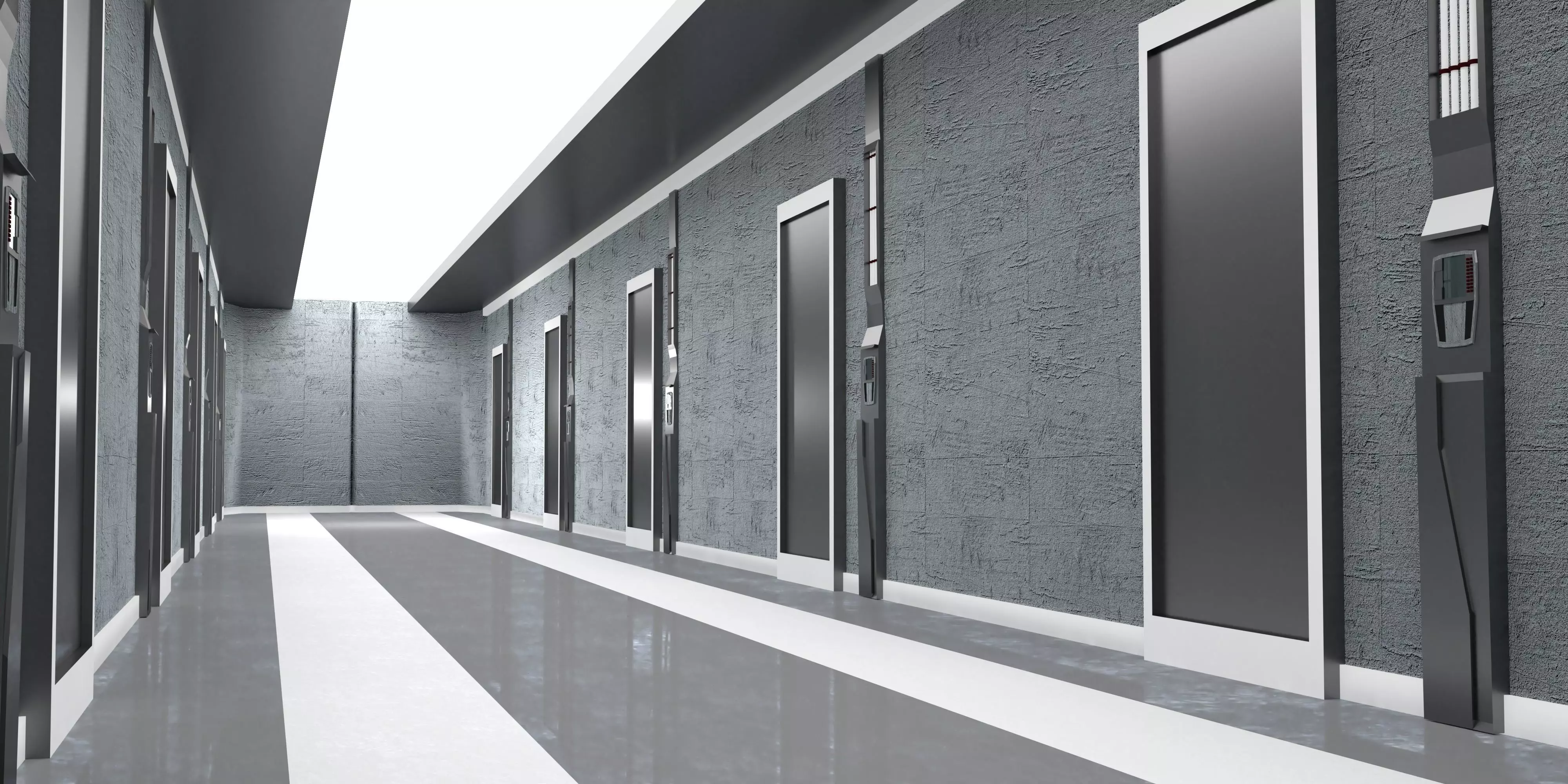 Gray modern corridor Royalty Free Low-poly 3D model_0