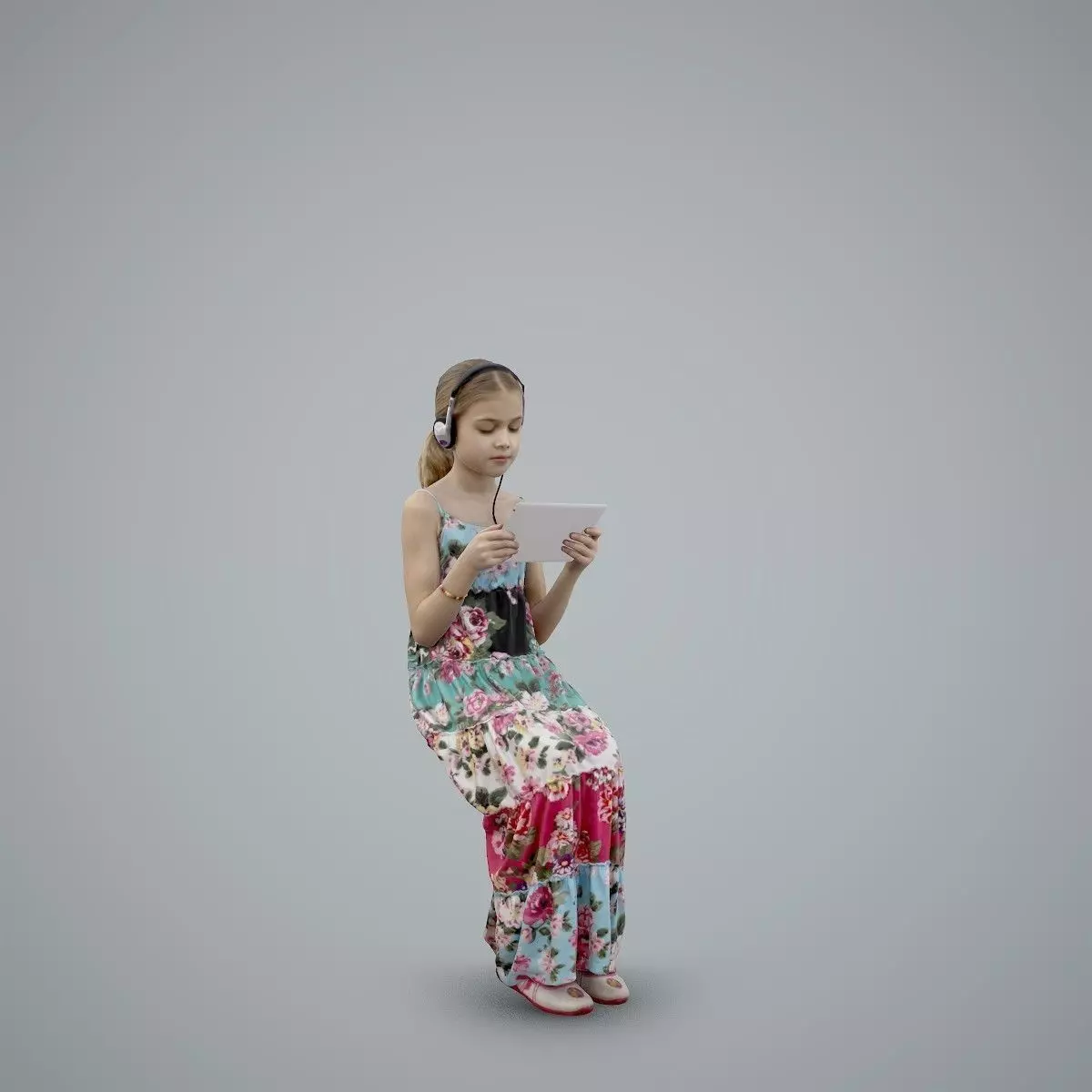Casual Girl with Headphones and Tablet CGirl0003-HD2-O03P01-S 3D model