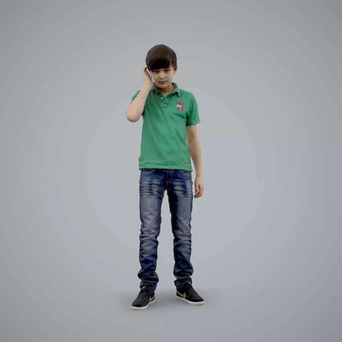 Boy with Green Polo T-Shirt on the Phone CBoy0004-HD2-O03P01-S 3D model