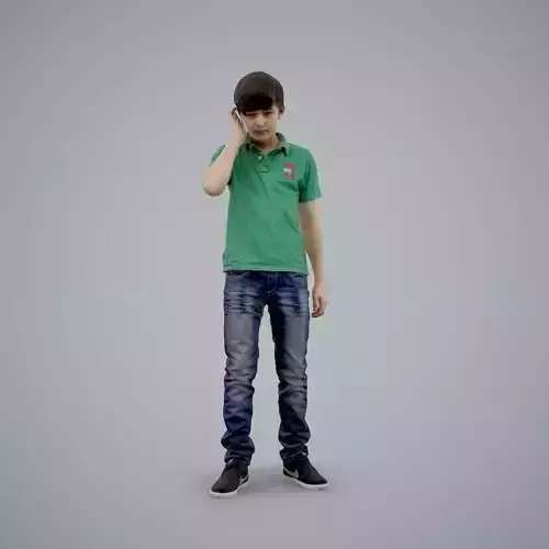 Boy with Green Polo T-Shirt on the Phone CBoy0004-HD2-O03P01-S 3D model