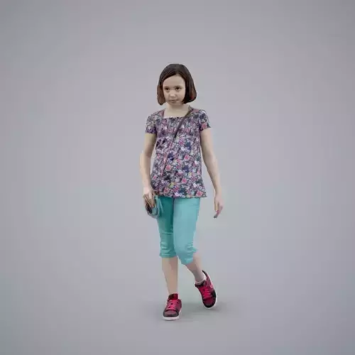 Girl Wearing Blue Shorts and Shoulderbag CGirl0005-HD2-O01P01-S