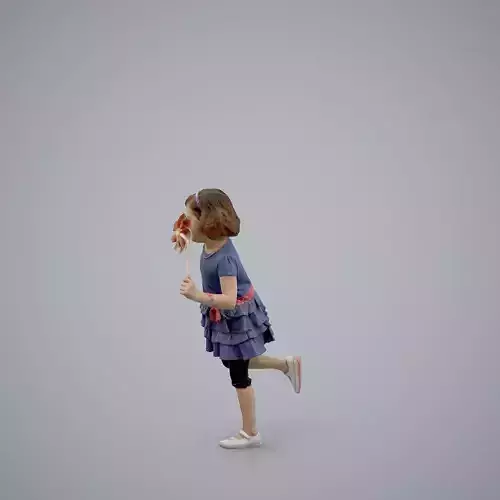 Playful Girl Wearing Blue Dress Playing with Pinwheel CGirl0002-HD2-O01P01-S