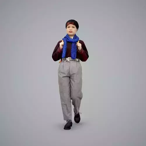 Woman with Blue Scarf and Yellow Backpack CWom0104-HD2-O03P01-S