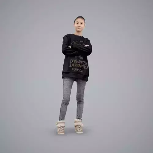 Casual Woman Standing with Black Sweater CWom0103-HD2-O03P01-S