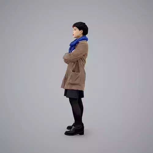 Casual Woman with Brown Coat and Blue Scarf CWom0104-HD2-O02P01-S