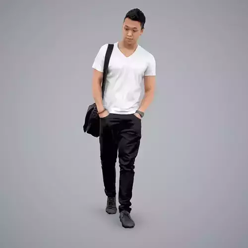 Man Wearing White T-Shirt with Laptop Bag CMan0100-HD2-O01P01-S