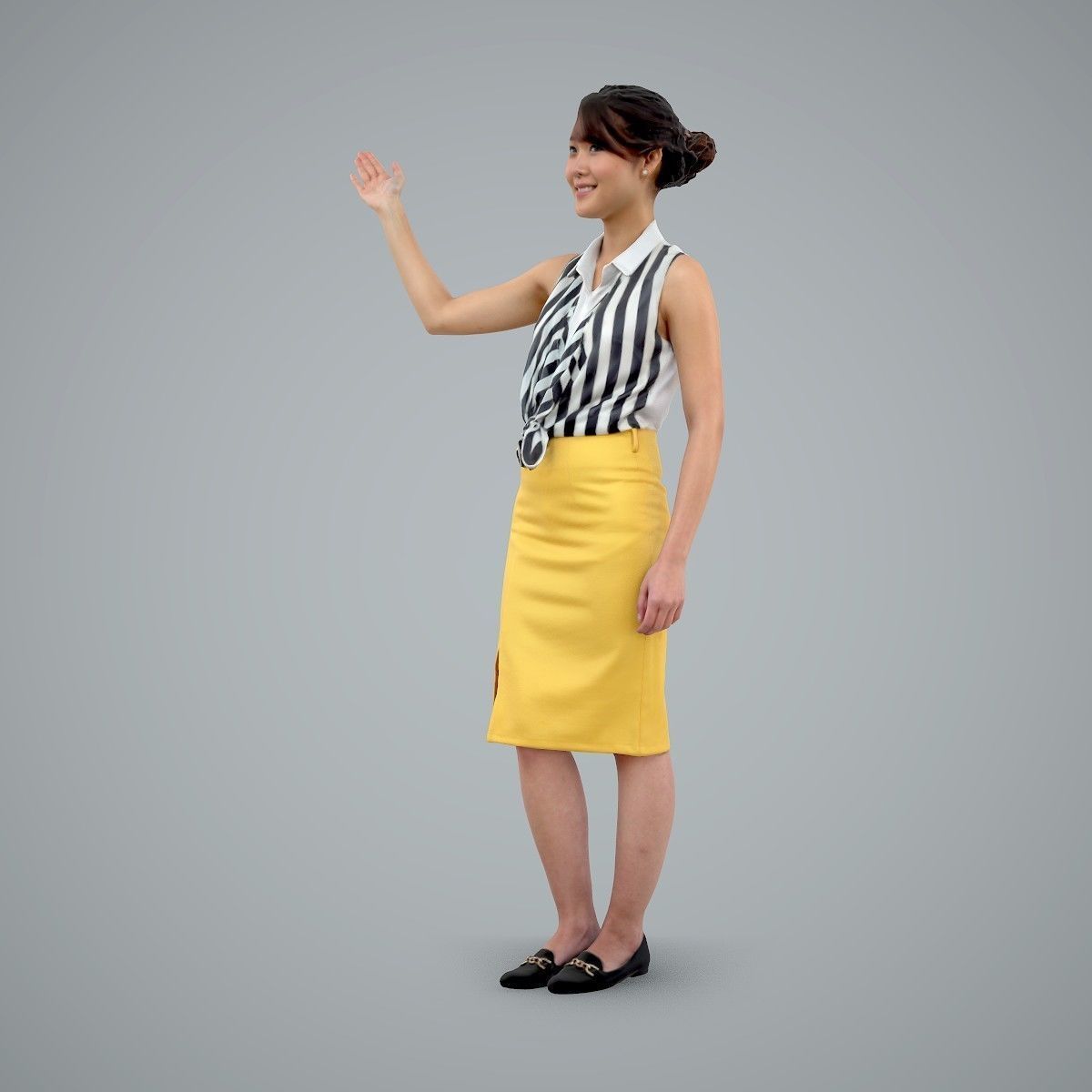 Woman Wearing Yellow Skirt and Waving BWom0100-HD2-O01P01-S 3D model_25