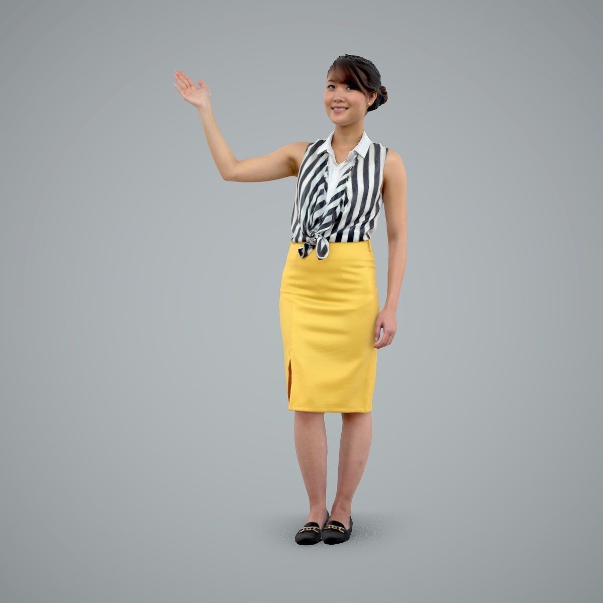 Woman Wearing Yellow Skirt and Waving BWom0100-HD2-O01P01-S 3D model_36