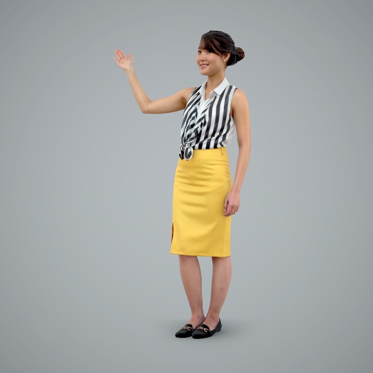 Woman Wearing Yellow Skirt and Waving BWom0100-HD2-O01P01-S 3D model_1